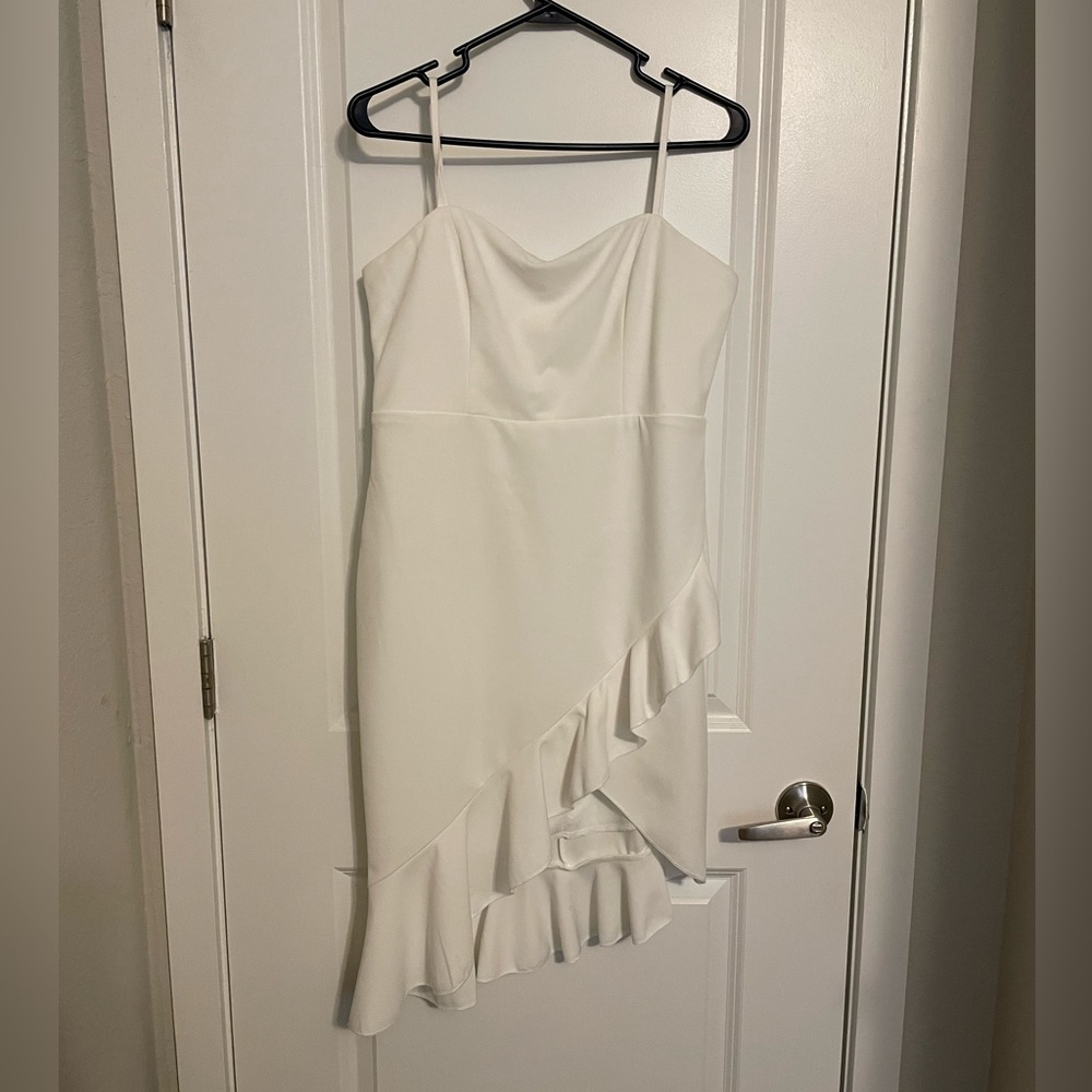 Ever Pretty White Asymmetrical Ruffle Midi Dress | Size 12 (2XL)